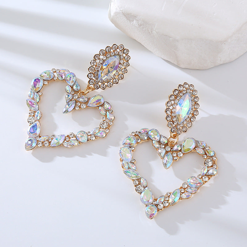 Women Girl Heart Shaped Shiny Rhinestone Earring