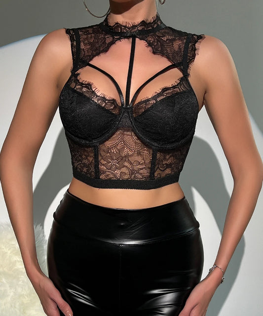 Lace Hollow Out Sexy Sheer Summer Crop Top / 1-1-1