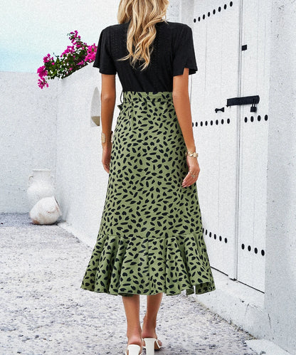 Women Frenchy Wrap Over Tie Printed Waist Short Sleeve Dresses/1-1-1-1