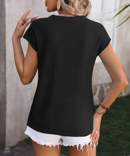 Women Solid Color Casual Short Sleeve Knit Sweater Summer T-Shirt Top/1-1-1-1