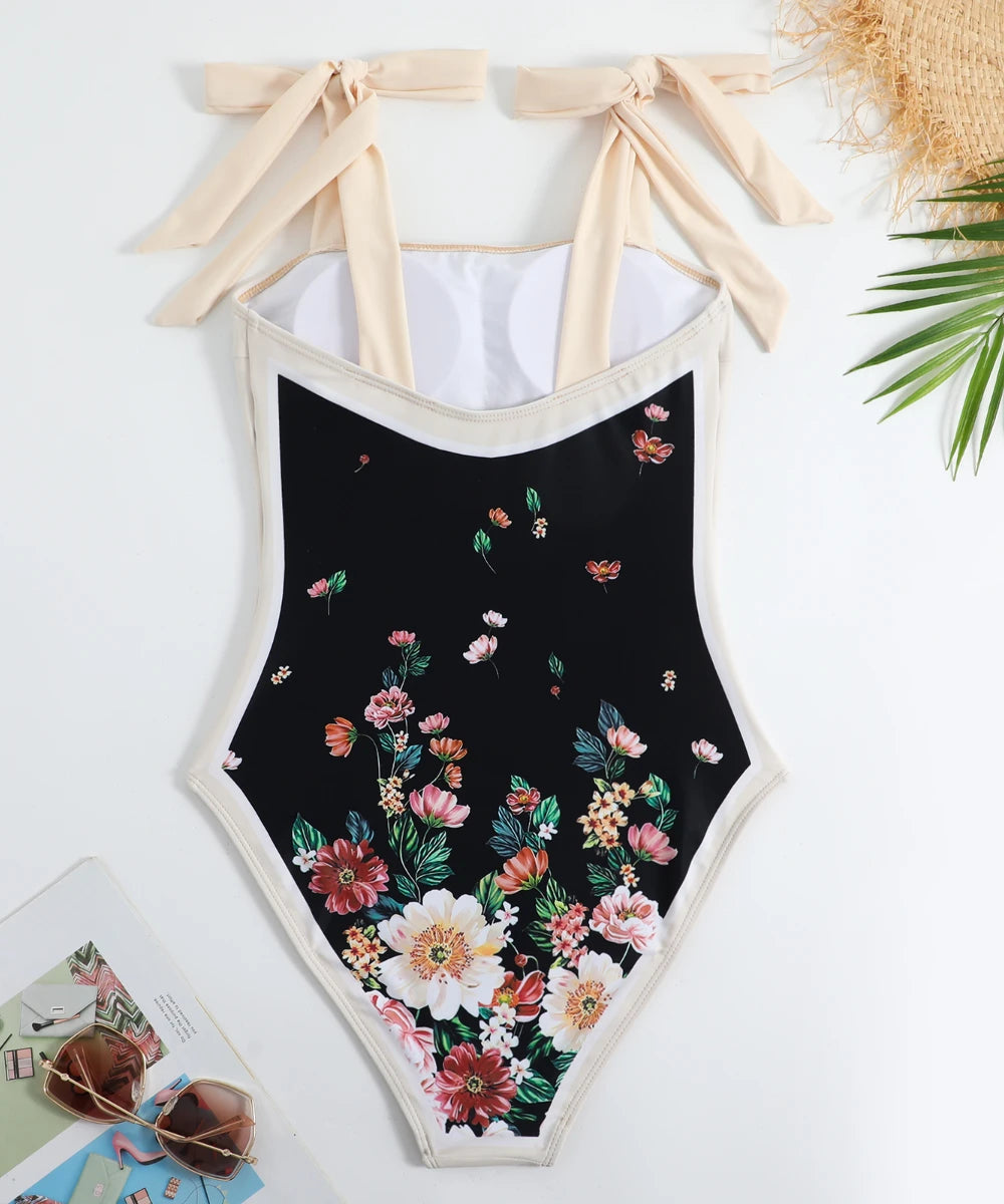 Women Flower Printed Two Pieces Suit Beachwear One Piece Swimwear/1-1-1-1