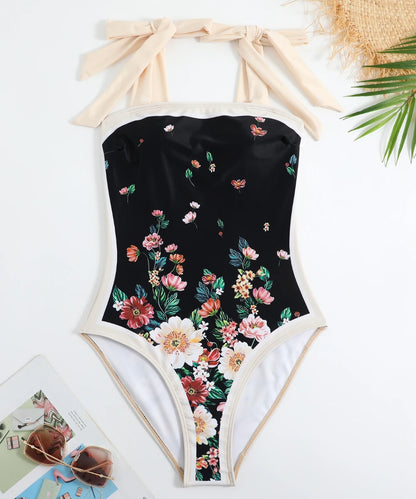 Women Flower Printed Two Pieces Suit Beachwear One Piece Swimwear/1-1-1-1