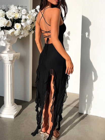 Women Lady‘s Sexy Irregular Hem Tie Up Back Y2K Style Summer Party Dresses/1-1-1-1