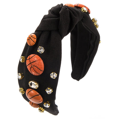 Sporty Basketball Football Baseball Patch Decor Headband Cross Top Knot Rhinestones Decor Hairband