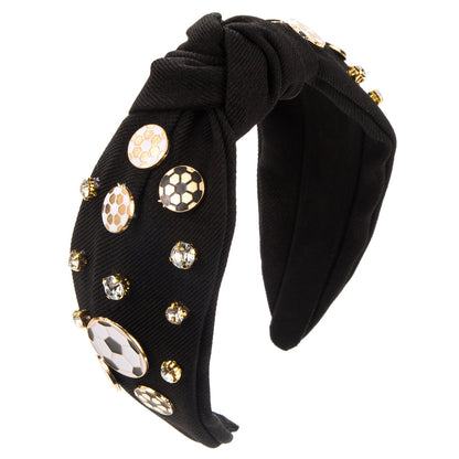 Sporty Basketball Football Baseball Patch Decor Headband Cross Top Knot Rhinestones Decor Hairband