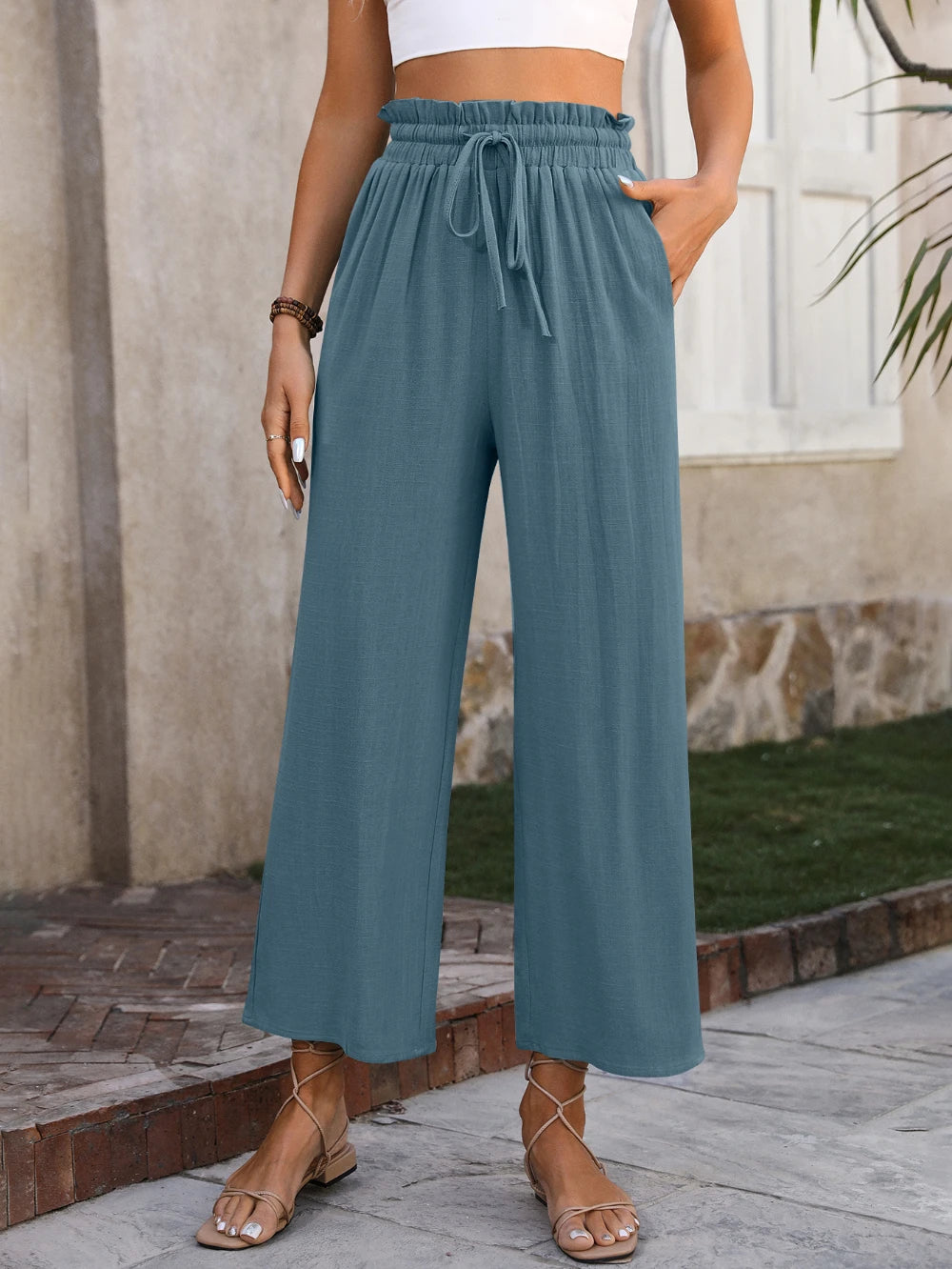 Women Casual Solid Color Drawstring Pants/1-1-1-1