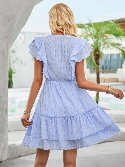 Summer Ruffle Short Sleeve A Line Dresses for Women Casual Flowy Dresses/1-1-1-1