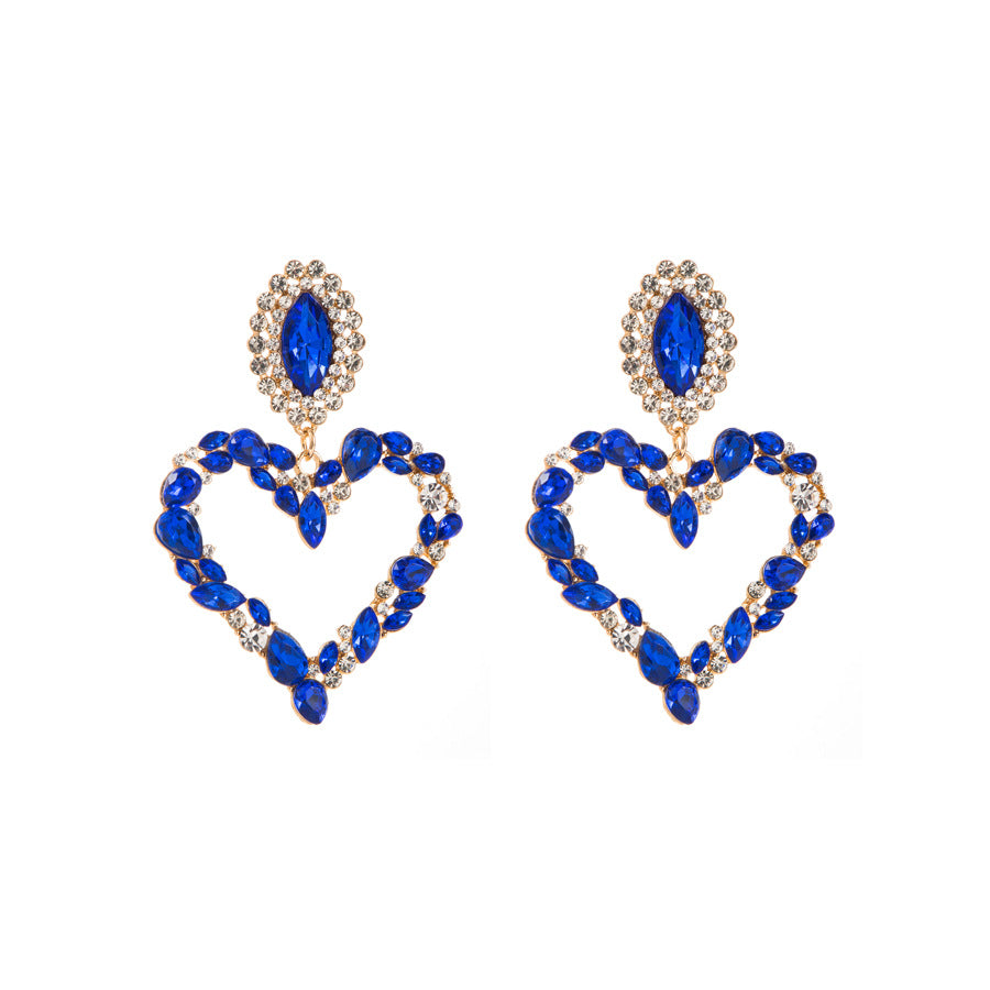 Women Girl Heart Shaped Shiny Rhinestone Earring