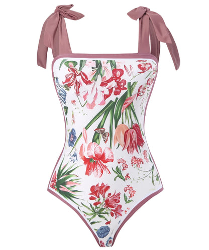 Women Flower Printed Two Pieces Suit Beachwear One Piece Swimwear/1-1-1-1