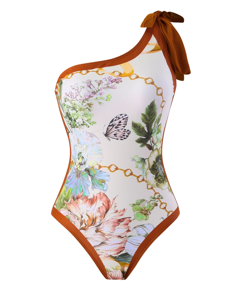 Women Elegant Ditsy Beachwear Flower Printed Two-Pieces Set Swimwear/ 1-1-1-1