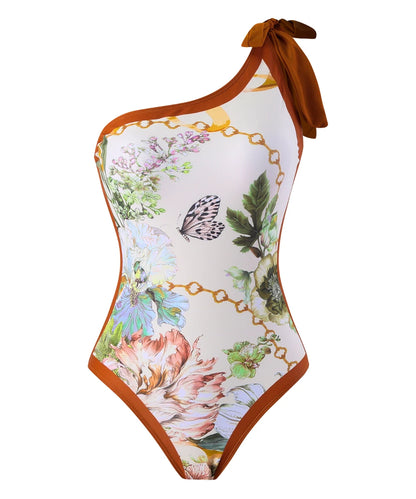 Women Elegant Ditsy Beachwear Flower Printed Two-Pieces Set Swimwear/ 1-1-1-1