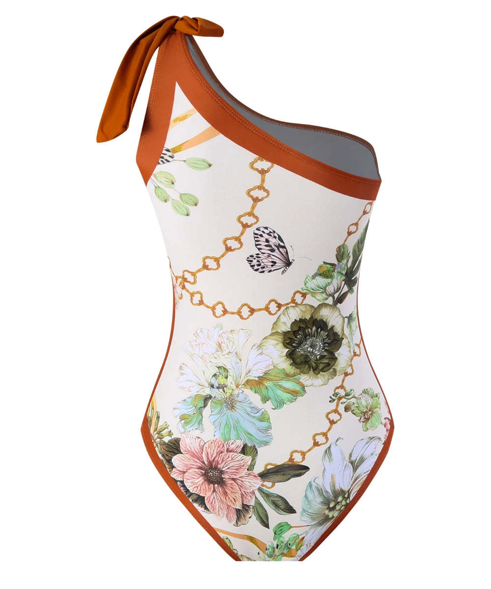 Women Elegant Ditsy Beachwear Flower Printed Two-Pieces Set Swimwear/ 1-1-1-1