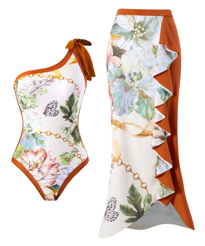 Women Elegant Ditsy Beachwear Flower Printed Two-Pieces Set Swimwear/ 1-1-1-1