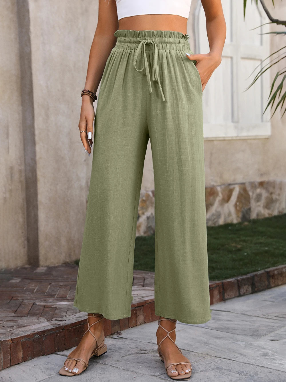 Women Casual Solid Color Drawstring Pants/1-1-1-1