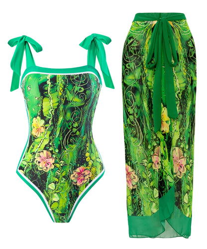 Women Flower Printed Two Pieces Suit Beachwear One Piece Swimwear/1-1-1-1