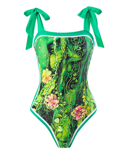 Women Flower Printed Two Pieces Suit Beachwear One Piece Swimwear/1-1-1-1