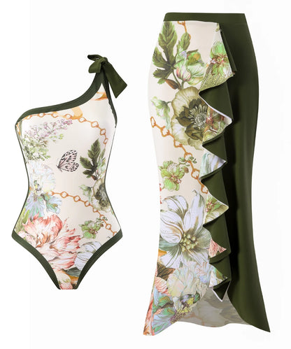 Women Elegant Ditsy Beachwear Flower Printed Two-Pieces Set Swimwear/ 1-1-1-1