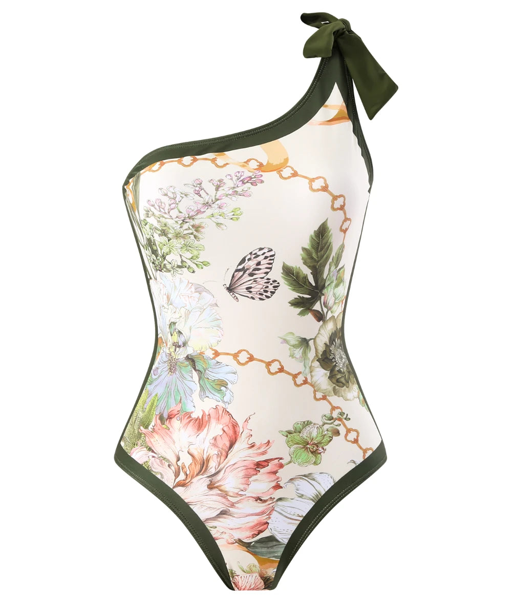 Women Elegant Ditsy Beachwear Flower Printed Two-Pieces Set Swimwear/ 1-1-1-1