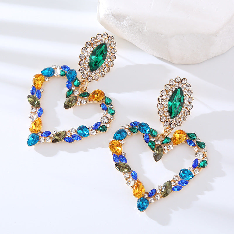 Women Girl Heart Shaped Shiny Rhinestone Earring