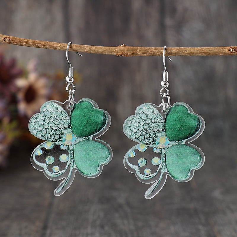 Green Four-leaf Clover Earring Retro Style Jewelry