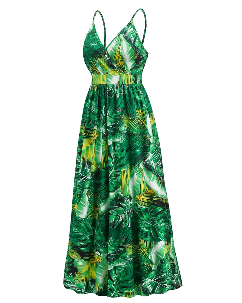 Women Summer Printed Spaghetti Strap Sleeveless Maxi Dress/1-1-1-1-1