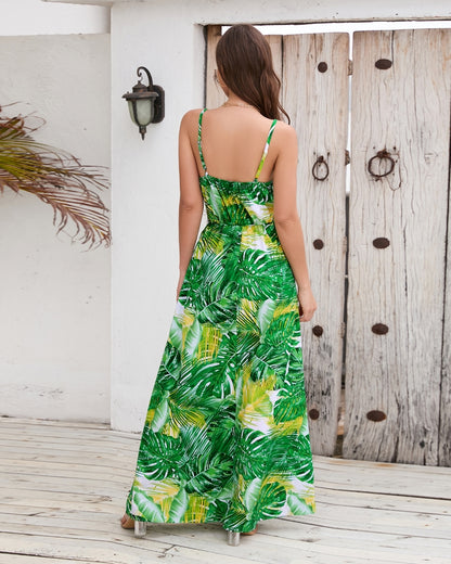 Women Summer Printed Spaghetti Strap Sleeveless Maxi Dress/1-1-1-1-1