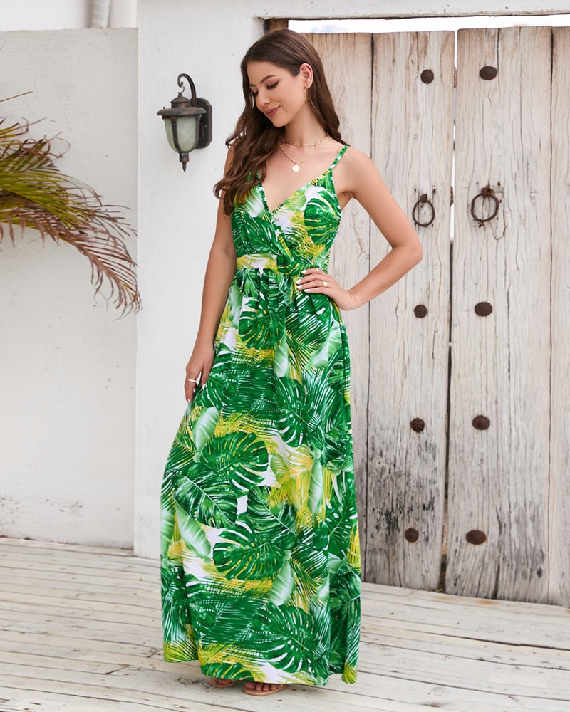 Women Summer Printed Spaghetti Strap Sleeveless Maxi Dress/1-1-1-1-1