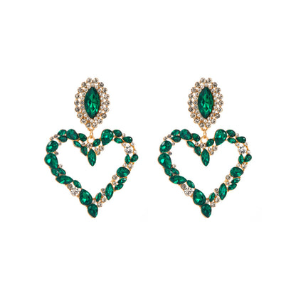 Women Girl Heart Shaped Shiny Rhinestone Earring