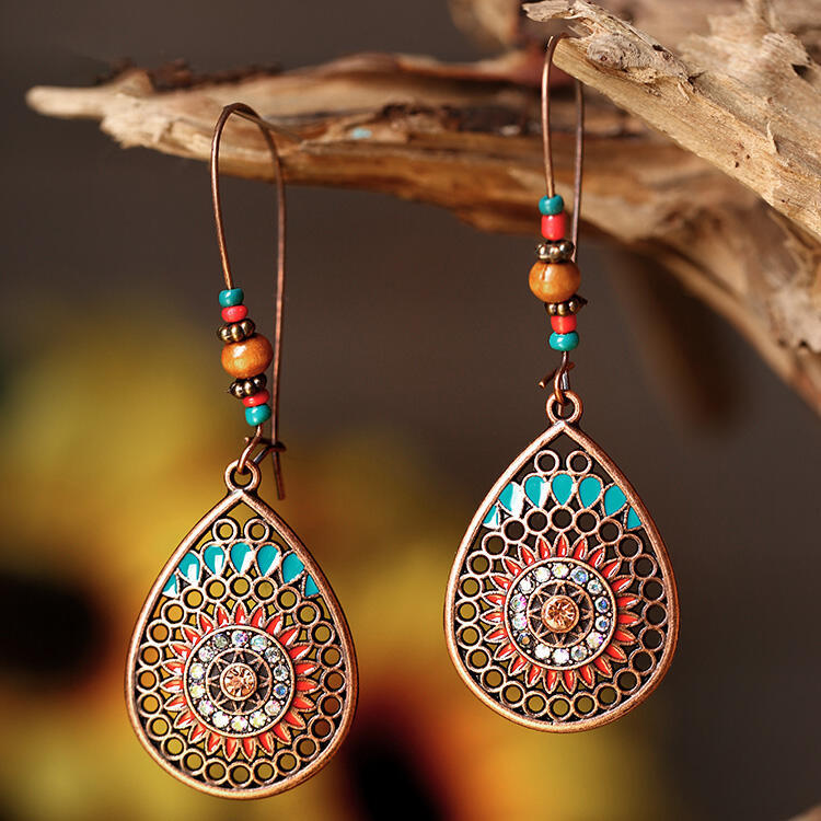 Bohemia Retro Cut Out Drop Shaped Earring Boho Jewelry/ 2 pcs Per Package