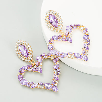 Women Girl Heart Shaped Shiny Rhinestone Earring