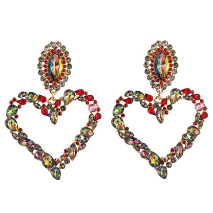 Women Girl Heart Shaped Shiny Rhinestone Earring