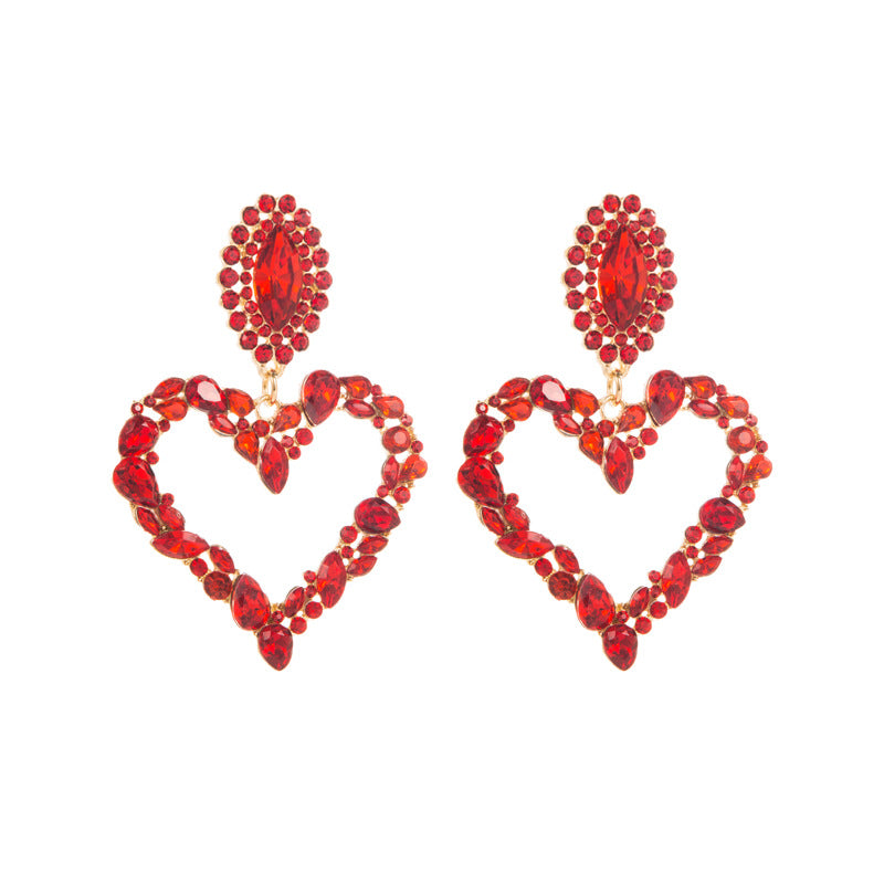 Women Girl Heart Shaped Shiny Rhinestone Earring