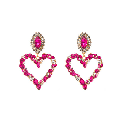 Women Girl Heart Shaped Shiny Rhinestone Earring