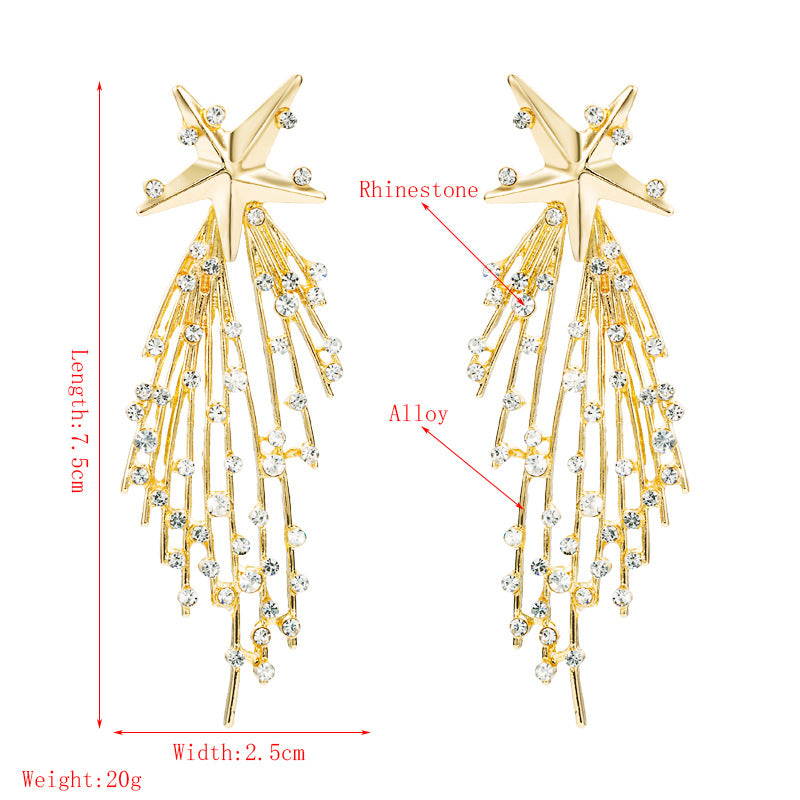 Women Star Meteor Shower Design Rhinestone Earring Jewelry