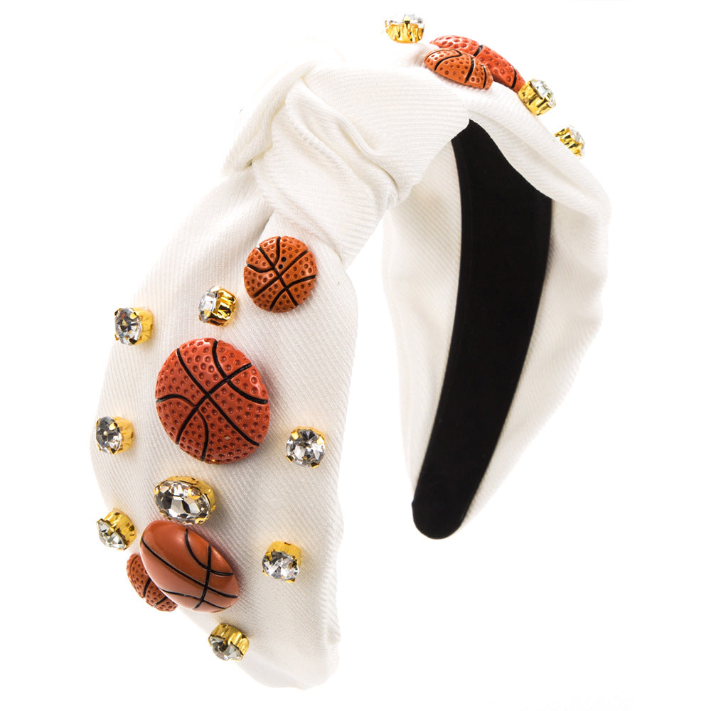 Sporty Basketball Football Baseball Patch Decor Headband Cross Top Knot Rhinestones Decor Hairband