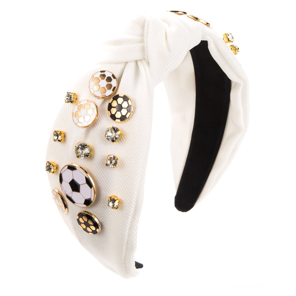 Sporty Basketball Football Baseball Patch Decor Headband Cross Top Knot Rhinestones Decor Hairband