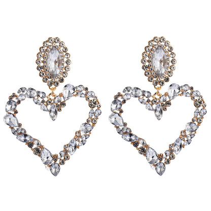 Women Girl Heart Shaped Shiny Rhinestone Earring