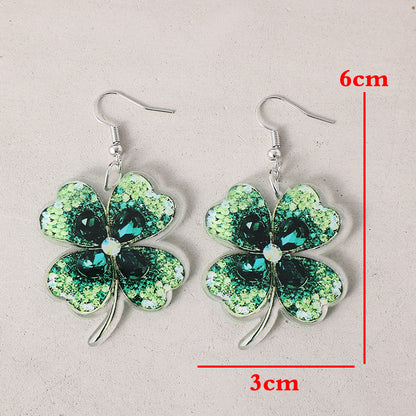 Women Lady‘s Green four-leaf Clover Earring Retro Jewelry