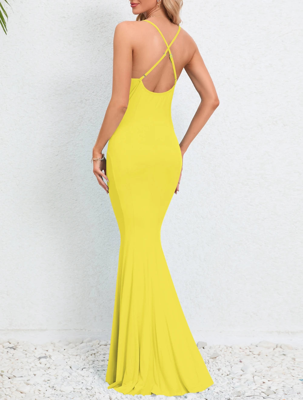 Women Solid Color Fishtail Slim Fit Backless Maxi Dresses/1-1-1-1-1