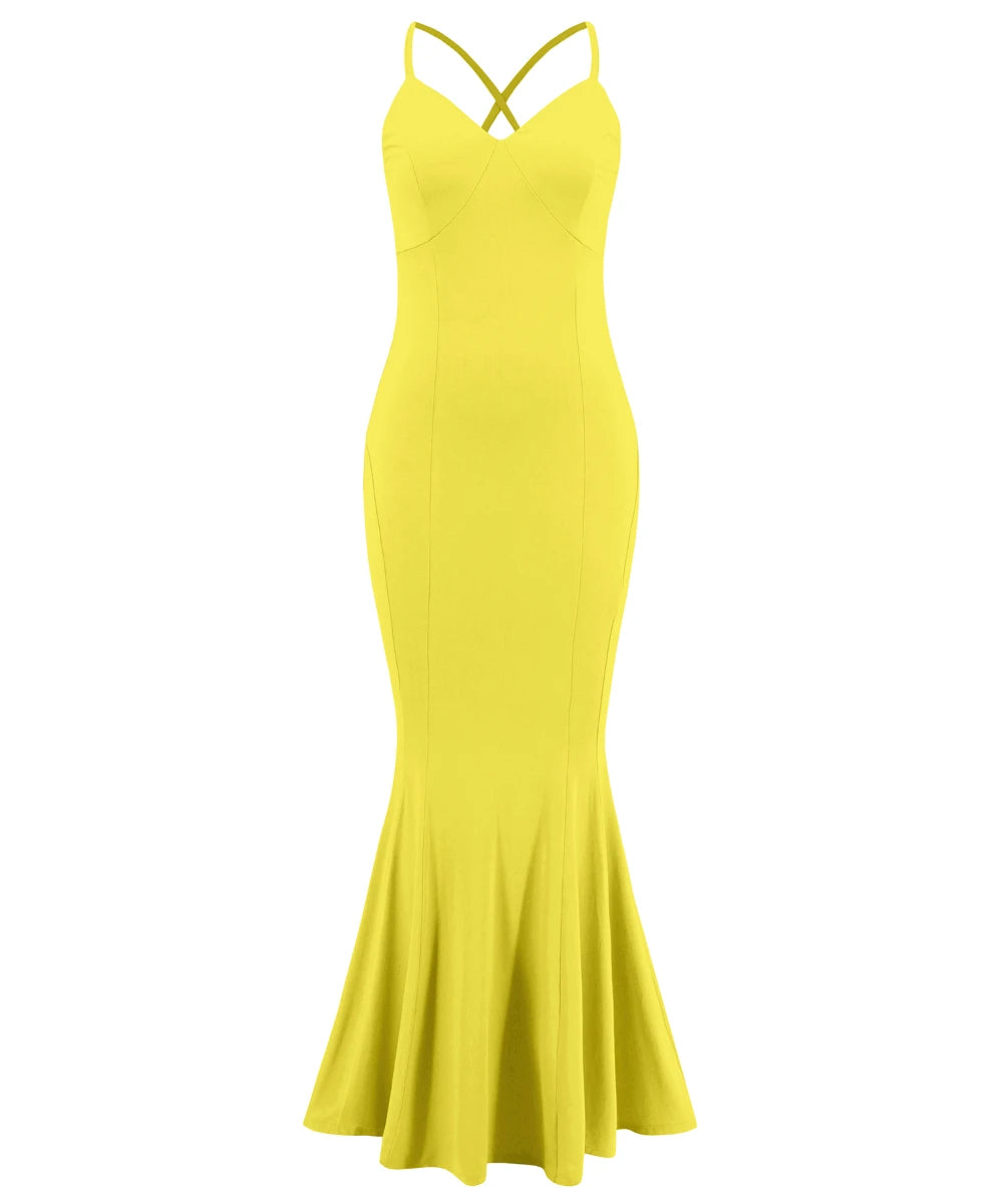 Women Solid Color Fishtail Slim Fit Backless Maxi Dresses/1-1-1-1-1