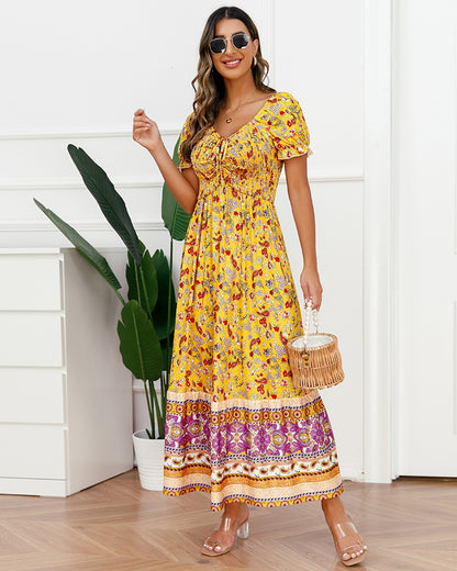 Women Western Style Boho Dresses Printed Short Sleeve Summer Dresses/1-1-1-1-1